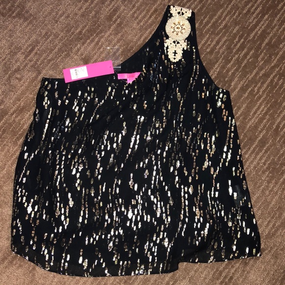 Lilly Pulitzer Fish Clip Sienne top one shoulder size 10 - Picture 2 of 6